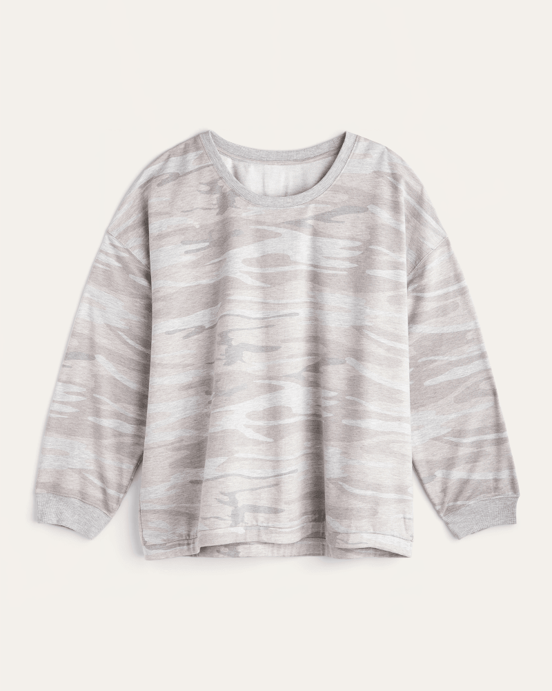 Front of plus size Kim Camoflauge Sweatshirt by FTR | Dia&Co | dia_product_style_image_id:170492